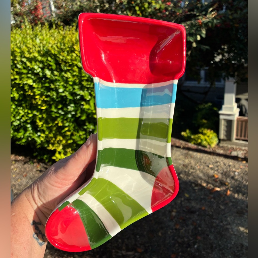 Sur La Table Colorful Striped Christmas Stocking Dish